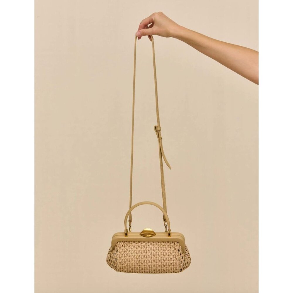 Cult Gaia Zuma Mini Crossbody in Sand - Woven Leather Kiss Lock - Picture 4 of 11